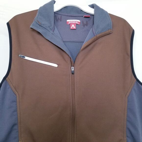 Antigua Performance Men's Golf Vest Brown & Gray Zip Close Sleeveless Size L - Picture 3 of 10